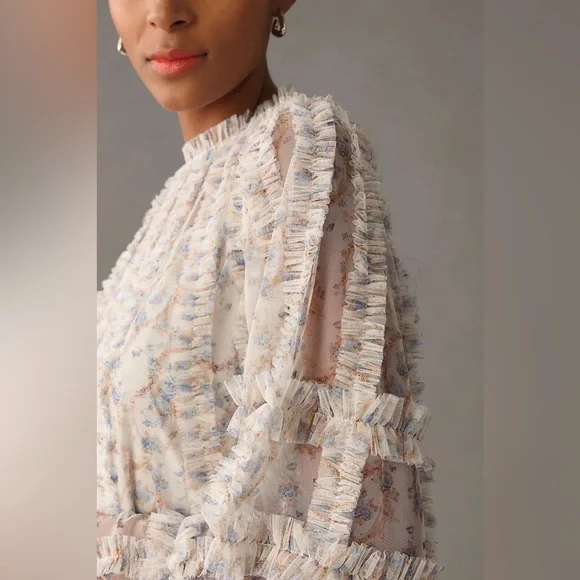 Mac Duggal Long-Sleeve Printed Mesh A-Line Mini Dress - Picture 6 of 13